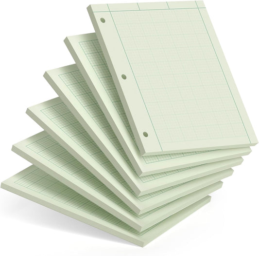 Engineering Computation Pad, 6 Pack Engineering Paper 8.5 x 11, 5x5 Quad Ruled, Top Glue Binding Engineering Notebook 8.5 x 11, 3-Hole Punched Grid Paper, Graph Paper Notebook 100 Sheets Per Pad
