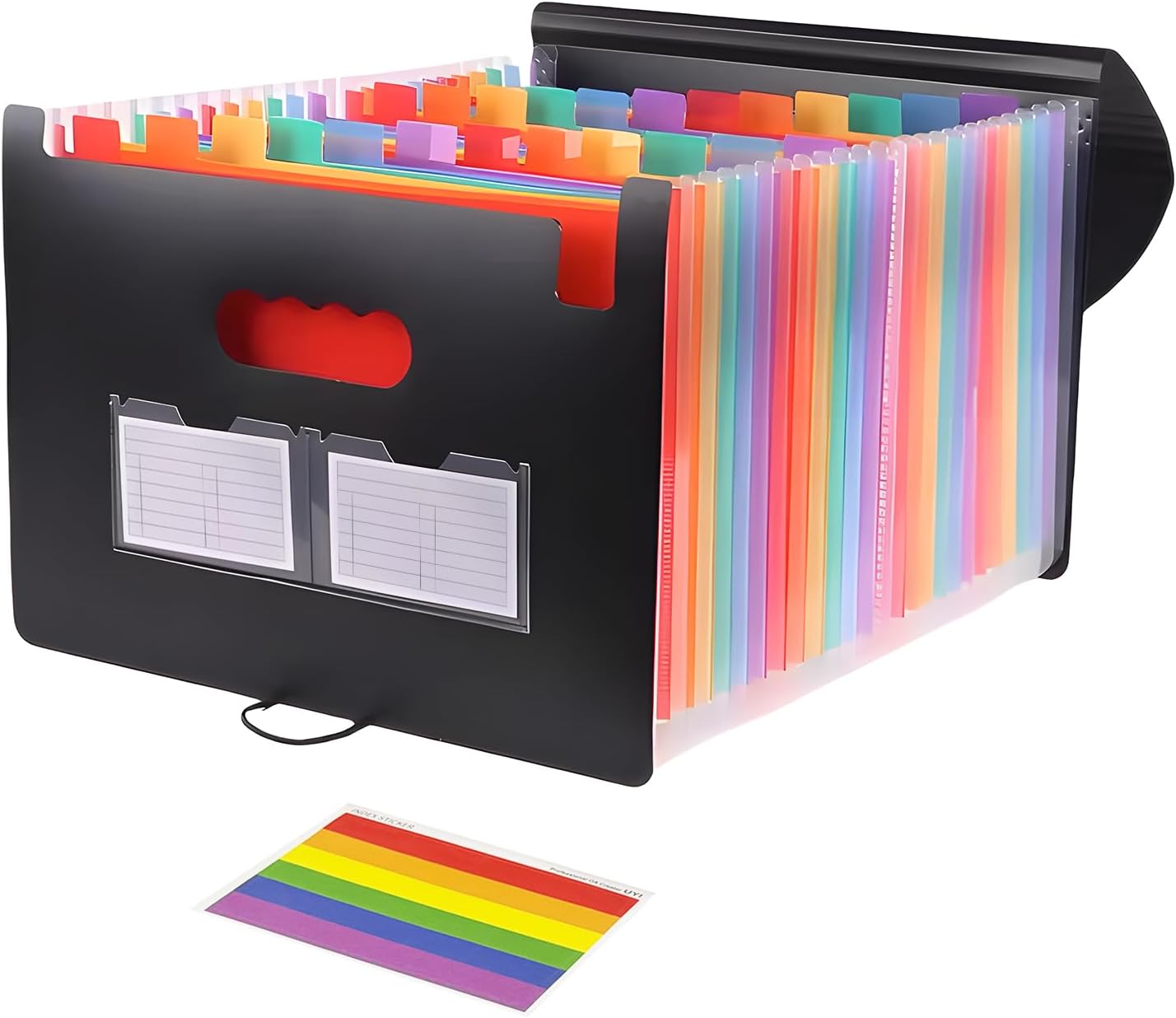 25 Pockets Plastic Expanding File Folders with Tabs, Black Accordion File Organizer, Portable Expandable Filing Box, Desktop Folder for School Office Letter A4 Paper Document Receipt Storage