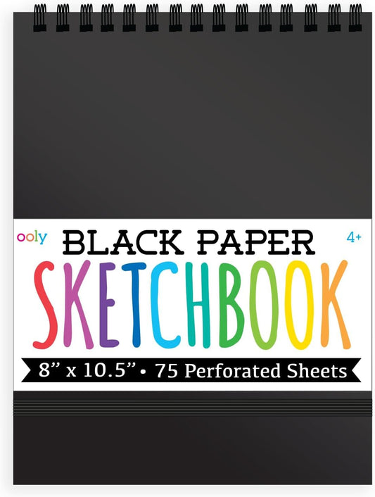 OOLY DIY Cover Large Sketchbook, 8 x 10.5 Inches, Black Paper Sketchbook Drawing Book for Kids, Adults, and Artists Great Drawing Pad for Gel Pens, White Pencils, Back to School Supplies
