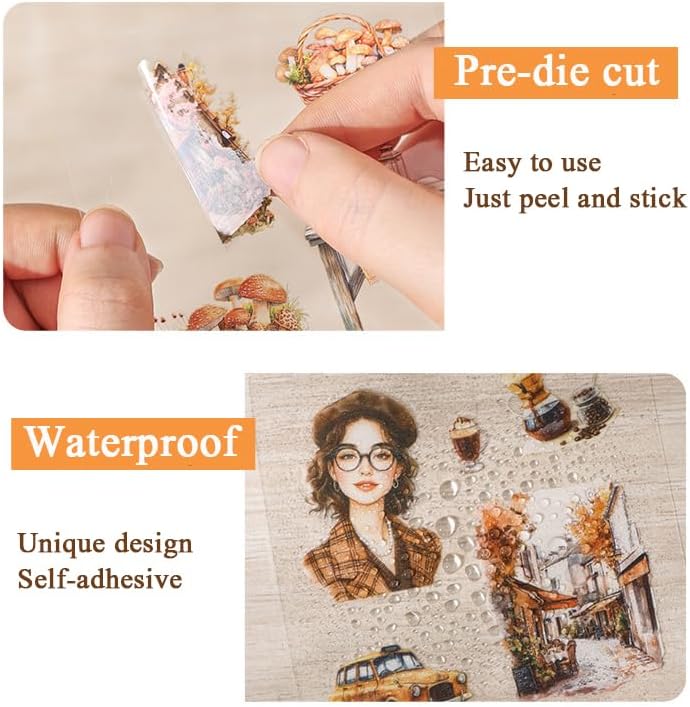 Vintage Decorative Girls Journaling Stickers, 100 Sheets Transparent PET People Floral Stickers for Scrapbook Diary Planner DIY Craft Junk Journal Bullet Album Laptop Phone Case Gift Box