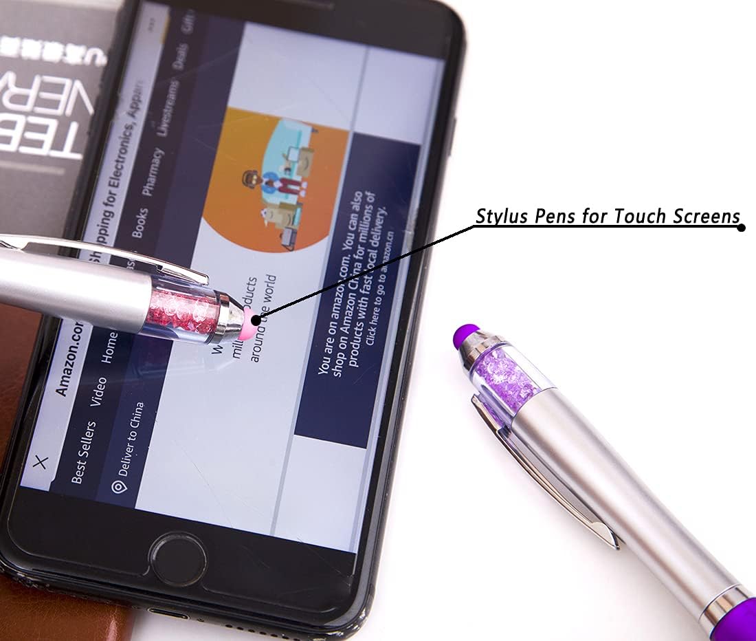 Stylus Pens 2-in-1 Ballpoint Pen 1.0mm Medium Point Pens with Crystals for Women Black Ink Pen with Stylus Ball Point Pen with Comfort Grip for The iPad, 10-Count