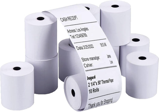 Jayard 2-1/4inch*50ft Thermal Paper Rolls For Credit Card - Cash Register Rolls - Premium Register Tape Pos Thermal Printer Paper (10 Rolls) Jayard-TP