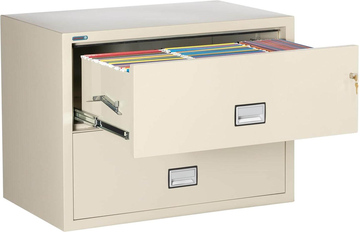 38 inch Wide 2-Drawer Lateral Fireproof File Cabinet – Legal and Letter Size Filing – Key Lock – Water Resistant – Fire Safe and Impact Rated – Putty Finish – Model LAT2W38P