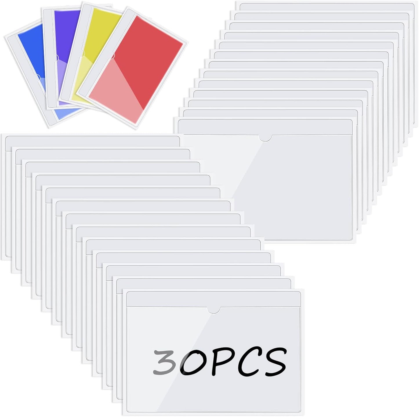 Chinco 30 Pcs Self Adhesive Pockets, Bin Labels for Storage Bins, Clear Pocket Label Sleeves, Plastic Index Card Holder with Top Open for Organizing Bins Box Drawer(9.9 x 7 Inches)
