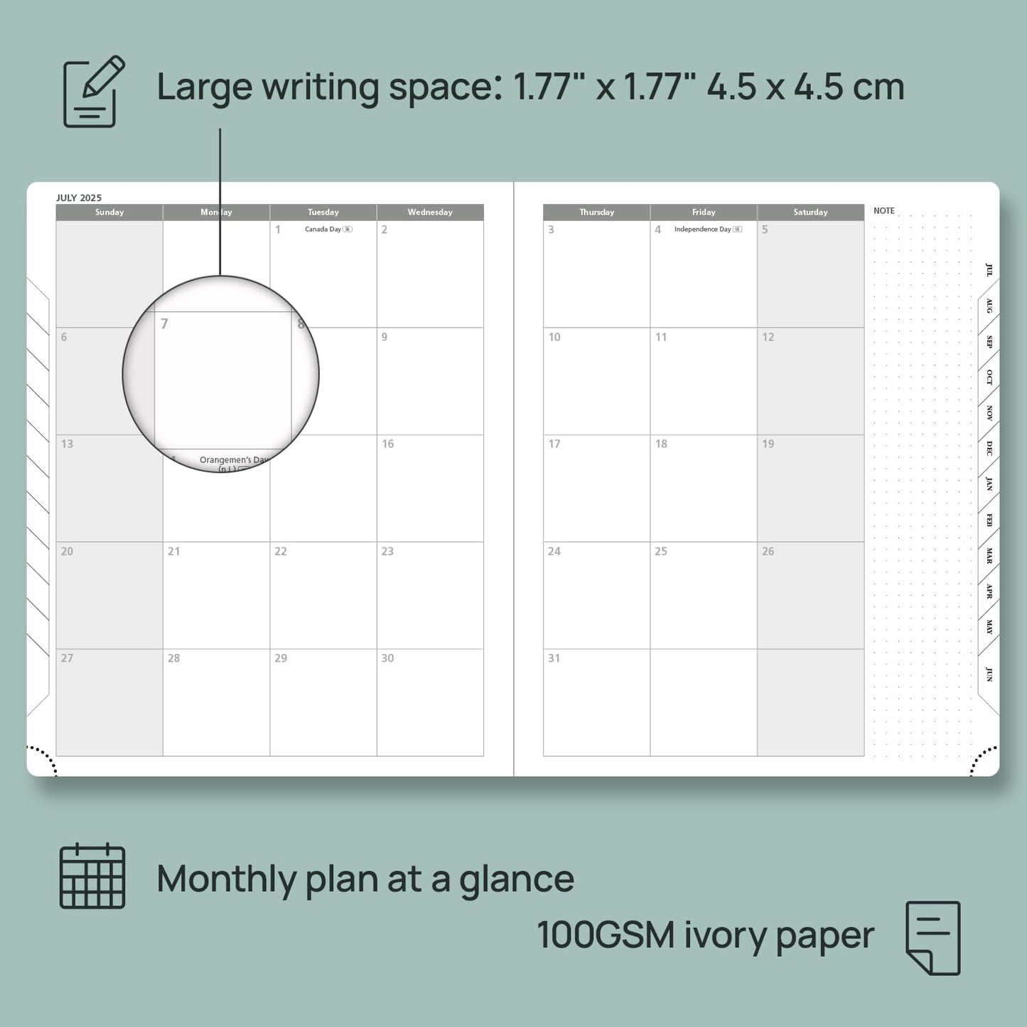 POPRUN Planner 2025-2026, (Large 8.5'' x 10.5'' Hard Cover) Academic Calendar (July 25-June 26) Daily Weekly and Monthly Appointment Book with Hourly Time Slots, Monthly Tabs, 100 GSM - Pacific Green