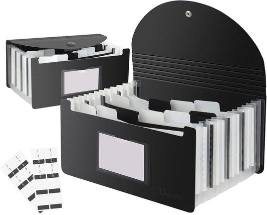 Uquelic Stand Receipt Organizer Folder - 13 Pockets Expanding Coupons Storage/Rainbow Large Capacity Bill Organizer for Desk with Label, Receipt Organizer for Business (2 Pack Piano)