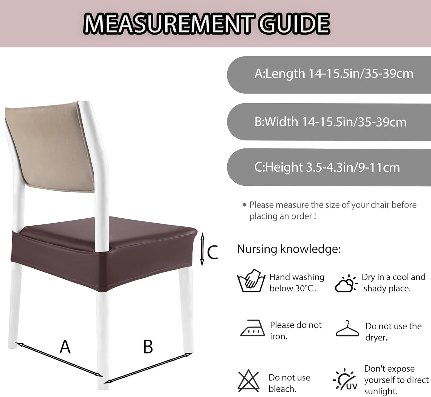 CWK Waterproof PU Leather Dining Chair Covers Set of 4-Stretchable Chair Seat Slipcovers, Removable & Washable Protector for Dining Room,Home,Office,Wedding,Rear Covers (PU-Coffee)