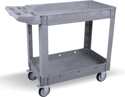 Utility Rolling Tool Cart, 40 x 17-Inch Plastic Rolling Carts, Huge Storage W/Deep 2-Shelf Heavy Duty Service Cart with Wheels, 550 lbs Capacity Organizer for Garage, Warehouse, Workshop