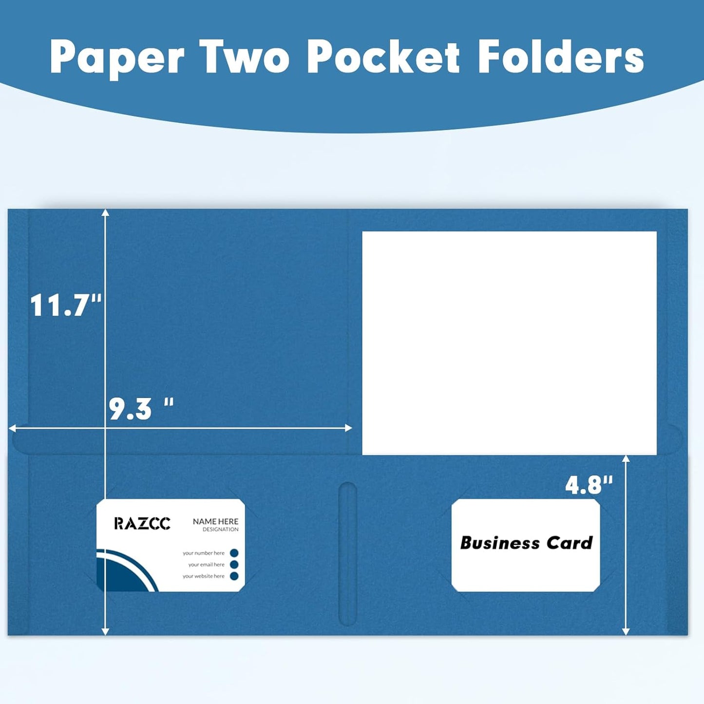 Two Pocket Folders, RAZCC 50 Pack 2 Pocket Folders Fit Letter Size Paper, Paper Folders with Pockets for School Office Business Home, Navy Blue