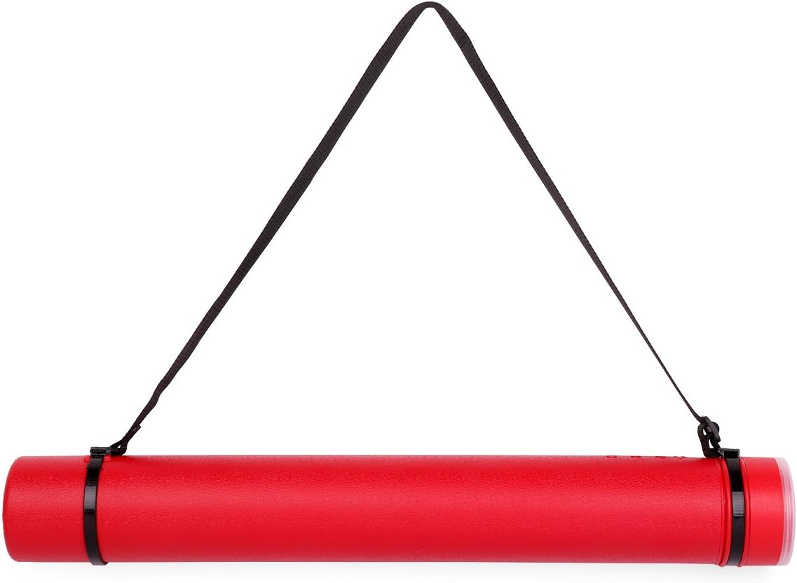 TRANSON Durable Poster Storage Tube with Straps 24"-40" Extendable for Blueprints, Artwork, Maps, Posters Color Red