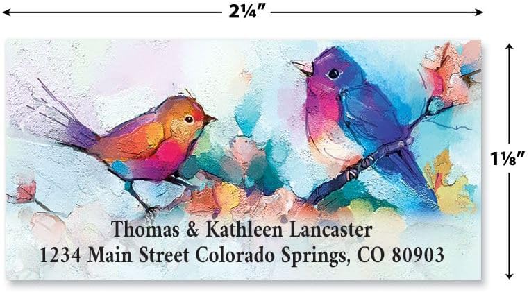 Colorful Images Colorful Wings Birds Deluxe Personalized Return Address Labels - Set of 144, Self-Adhesive Stickers, 1 1/8" x 2 1/4"