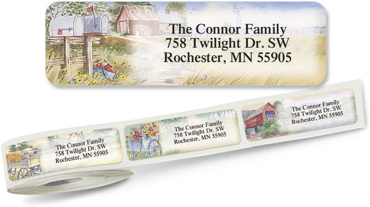 Colorful Images American Countryside Rolled Personalized Return Address Mailing Labels with Dispenser, Customize with Name & Shipping Address, 250 ¾” x 2½” Self Adhesive, Easy Peel Label Roll