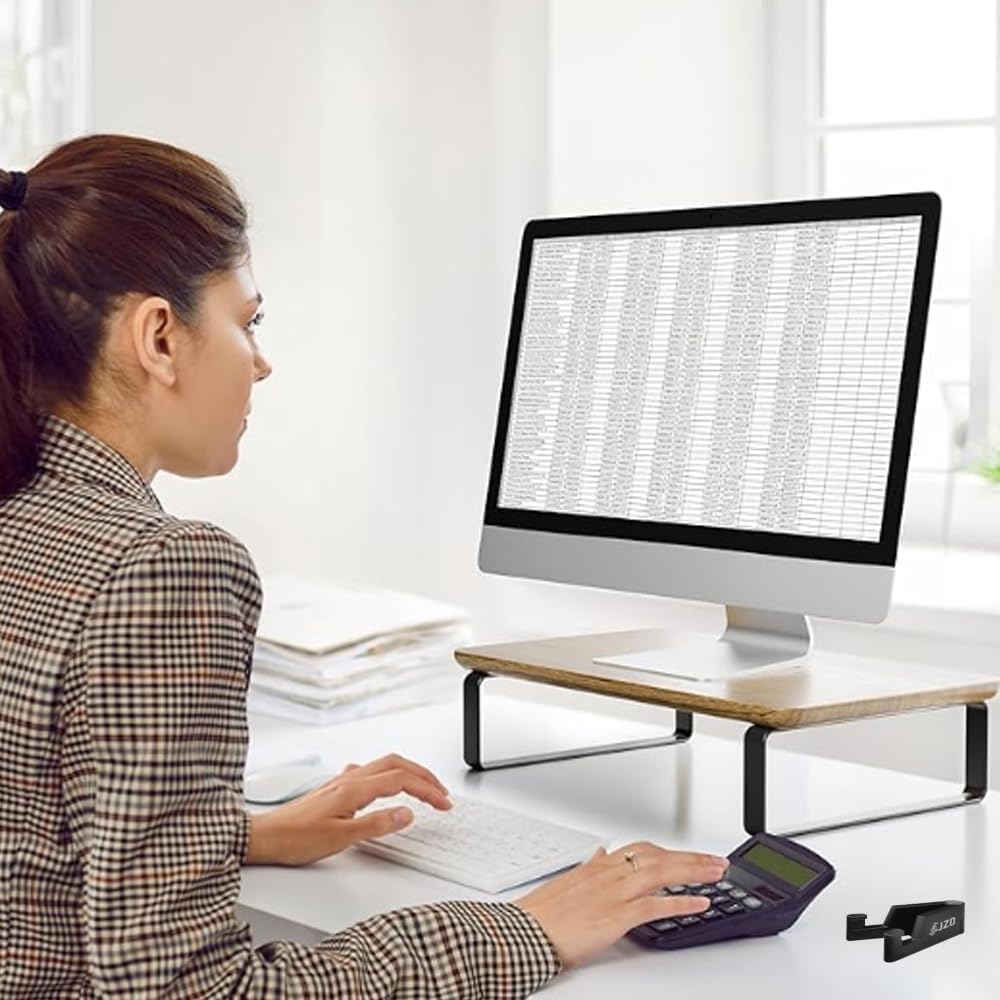 JZD Sturdy Computer Stand with Storage Shelves,Wood Monitor Stand for Desk