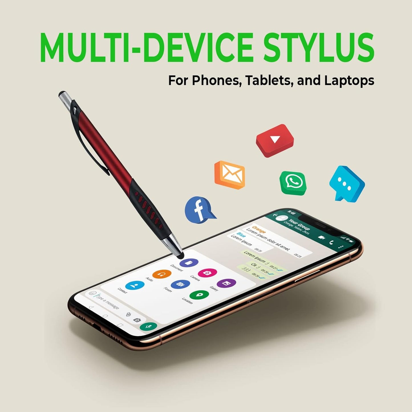 Stylus Pen, 2 in 1 Capacitive Stylus & Ballpoint Click Pen with Comfort Grip for Universal Touchscreen Devices,Tablets, iPad, iPhone 6,6 Plus, iPod, Android, Samsung Galaxy(Metallic 10 Pack)