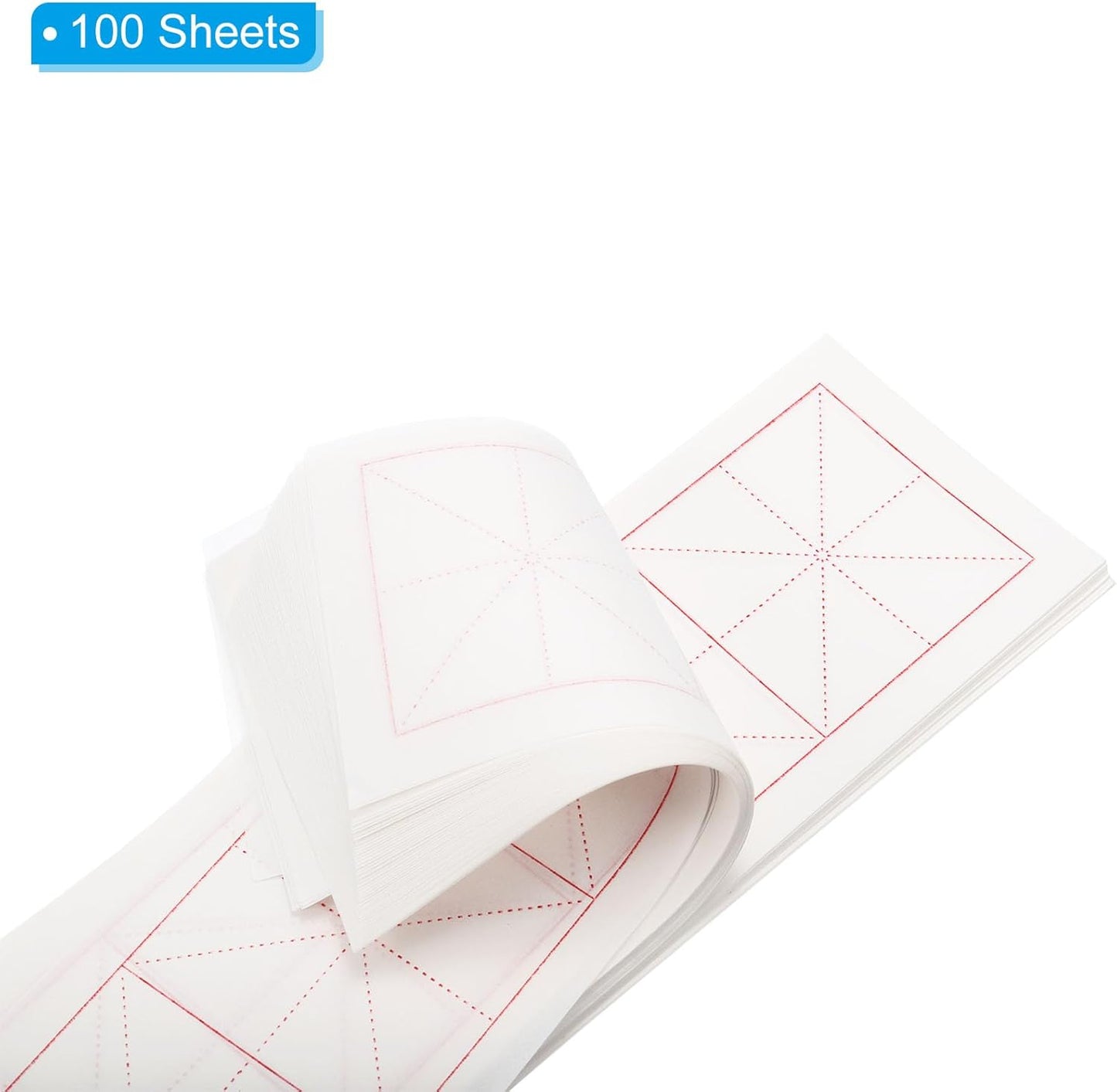 PATIKIL Xuan Paper, 100 Sheets Rice Paper with MI' Grid, Chinese Calligraphy Practice Paper for Calligraphy Practice, Half Raw Ripe Xuan, 5"x15" (White)