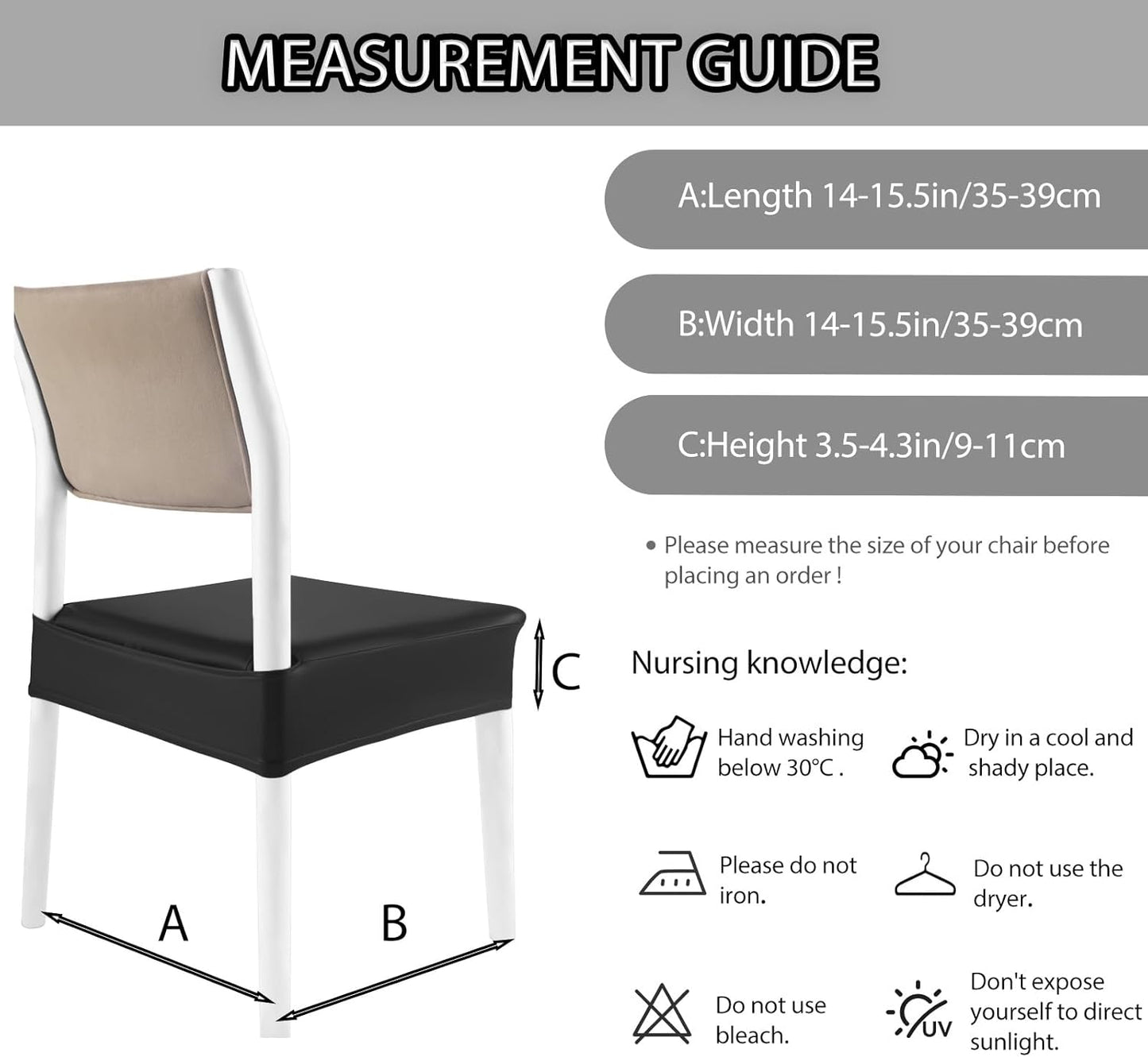 CWK Waterproof PU Leather Dining Chair Covers Set of 2-Stretchable Chair Seat Slipcovers, Removable & Washable Protector for Dining Room,Home,Office,Wedding,Rear Covers (PU-Black)