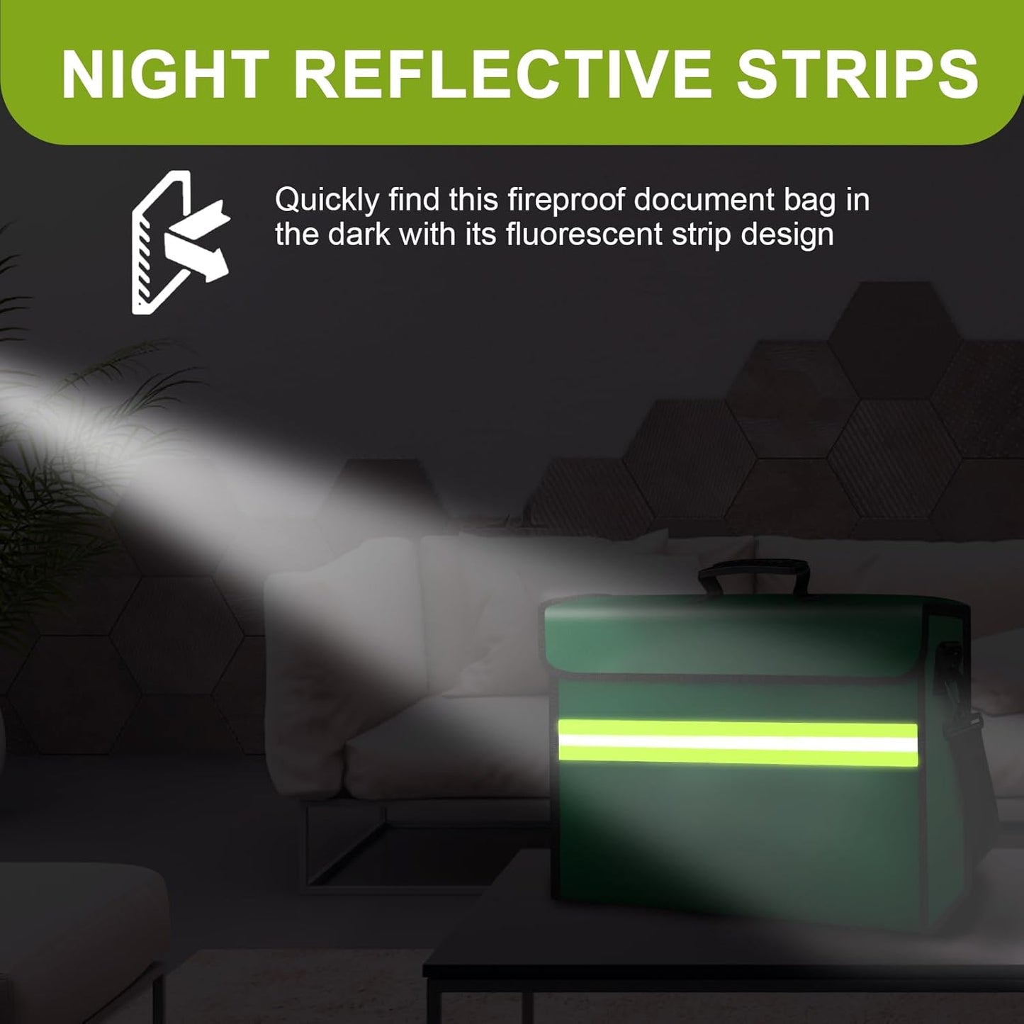 Large Fireproof Money Bags with Lock-6500°F Fireproof Document Box,10 Layers Insulation Materials&Waterproof Zipper,Removable Folder Layers/Wallet,Reflective Strip for Valuables(16.5”x 12.4”x 5.5”)