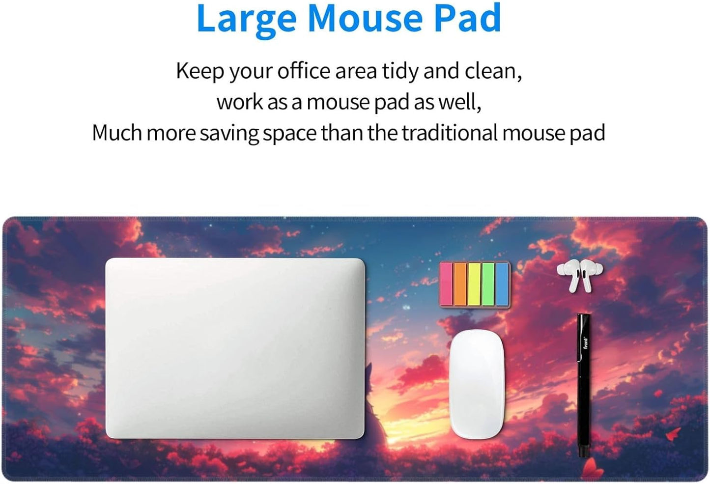 Gaming Mouse Pad Desk Pad,Extended Big Mouse Pad,31.5x11.8 Inch Long Computer Keyboard Mouse Mat Mousepad with 3mm Non-Slip Base and Stitched Edge for Gaming and Office… (Sunset Cat)