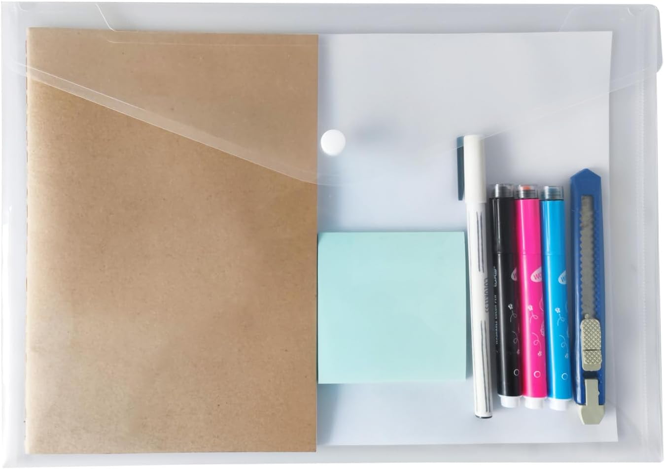 20 Pcs Clear Plastic Envelope with Snap Button Closure, Plastic Waterproof Envelope File Folder, Transparent Folders for Documents, Letter Size, A4 Size, for School and Office Supplies