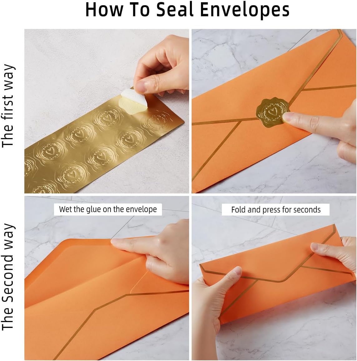 30 Pack Thick #10 Business Envelopes with Gold Border, 4 1/8 x 9 1/2 Thick Paper Standard Envelopes with Stickers for Office, Checks, Letter Mailing, Invoices (Dark Orange)