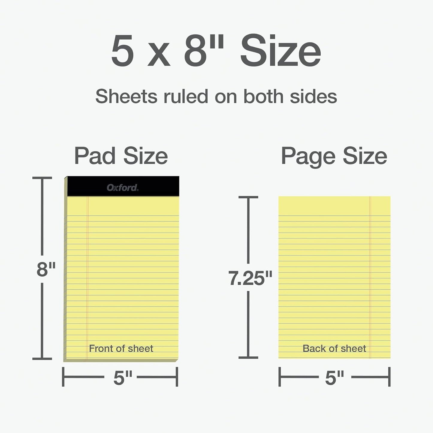 Oxford 5 x 8 Inch Legal Pads, 3 Pack, Narrow Ruled on Both Sides, Canary Yellow Paper, 50 Perforated Sheets Per Writing Pad, Proudly Made in the USA (1017033)