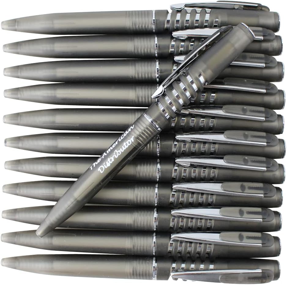 ezpencils - Personalized - Smoke Black body with a Spiral like Clicker, Silver Accents - Twister Pens - Free Personalization