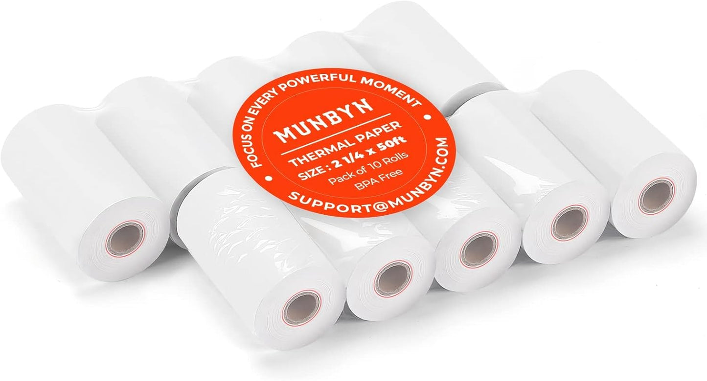 Munbyn 2.25 x 50ft Thermal Receipt Rolls (10), BPA-Free, Fits 58mm POS & Square Terminals