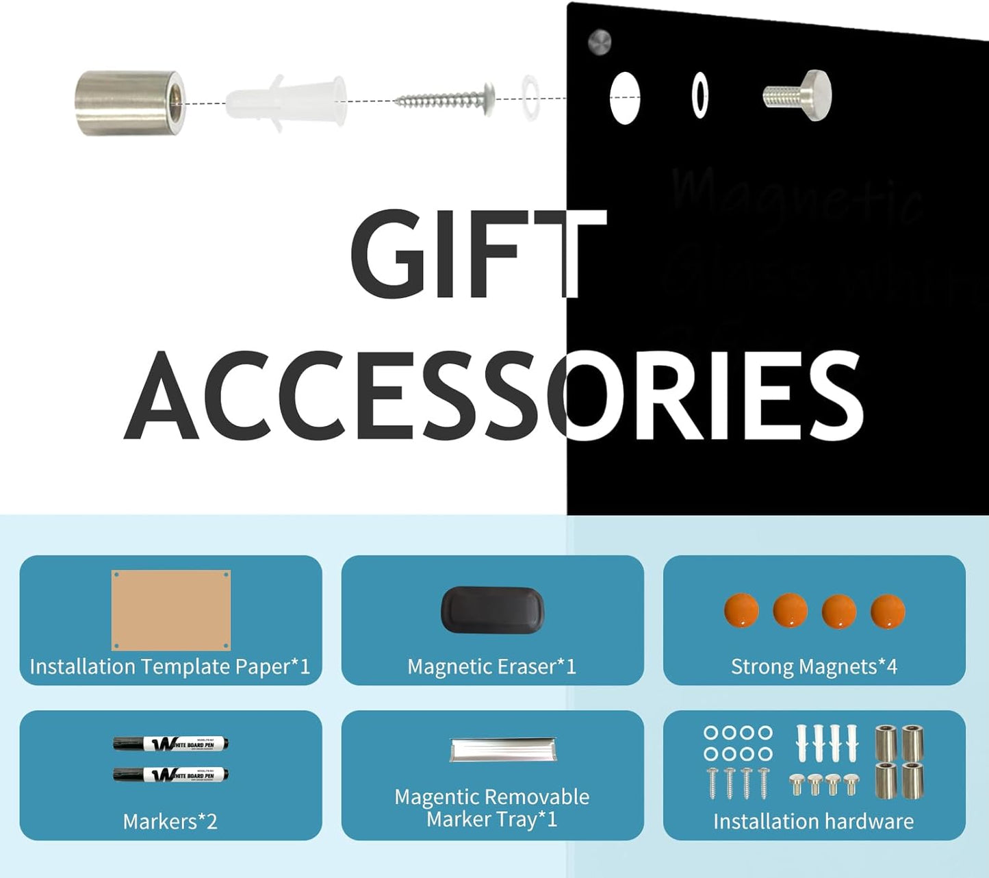 Glass Black Board Magnetic Dry Erase Board - Black Board 48 x 36 Inches Wall Mounted Glass Blackboard, Large Frameless Glass Black Board for Wall Office, Home & School