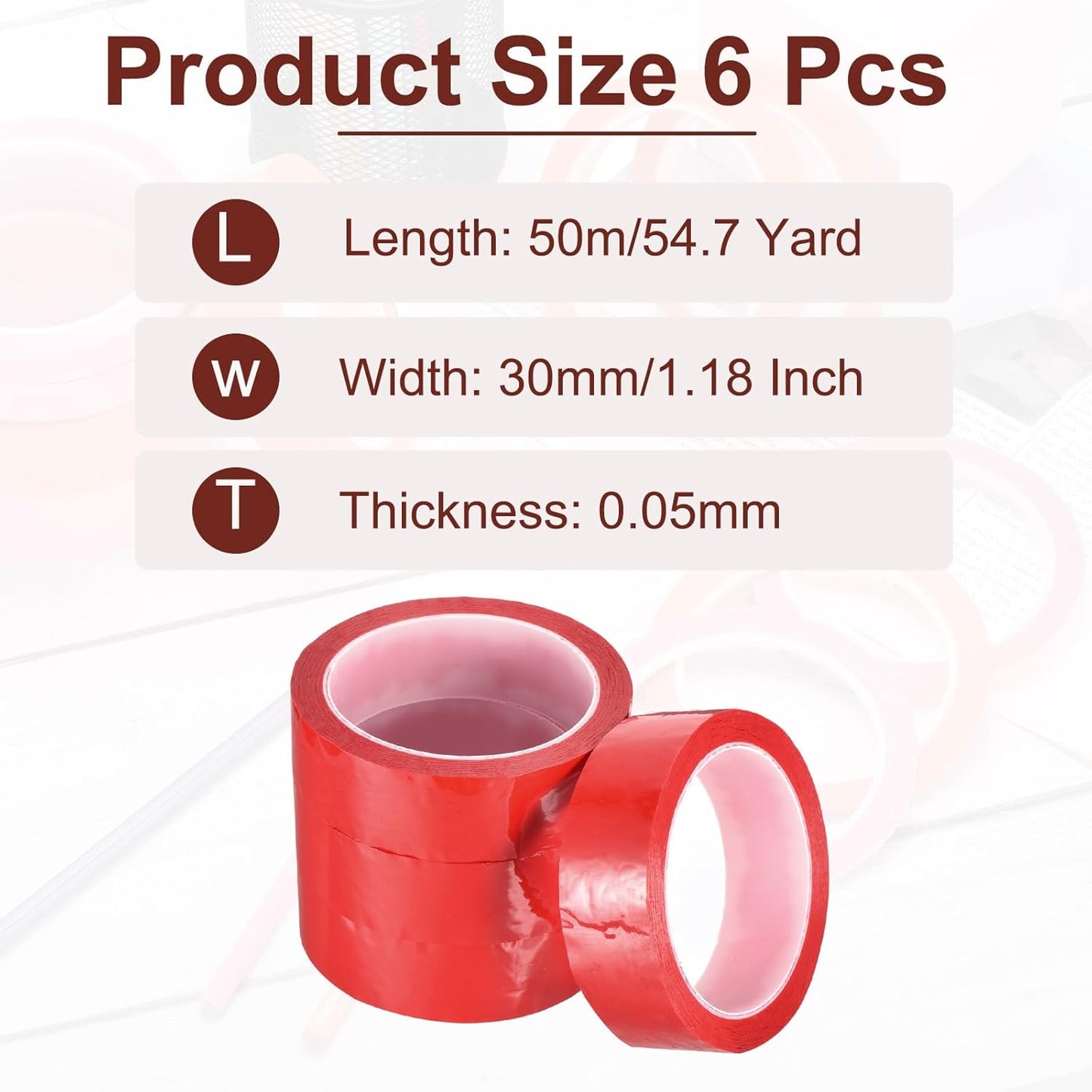 MECCANIXITY 6 Rolls Whiteboard Tape Graphic Chart Tape 30mm 54.7 Yard Art Tape Thin Self-Adhesive Pinstripe Tape Masking Tape for Gift Wrapping Craft Supplies, Red