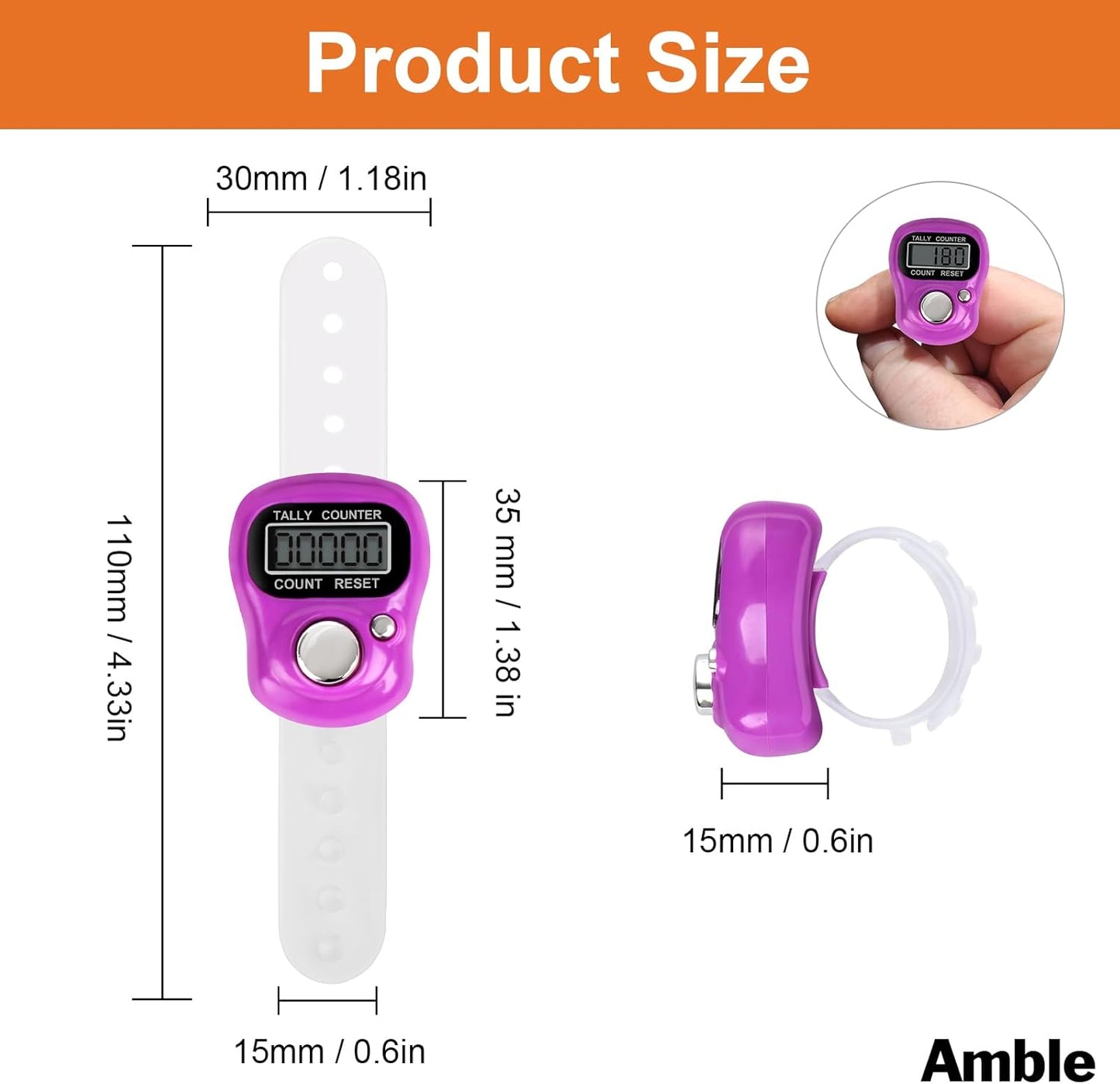 Amble 12 Pack Electronic Finger Counter, 5 Digit LCD Electronic Digital Display, Hand Tally Clicker Counter, Digital Handheld Tally Counter, Counting for Golf, Goods Counting, Lap, Knitting
