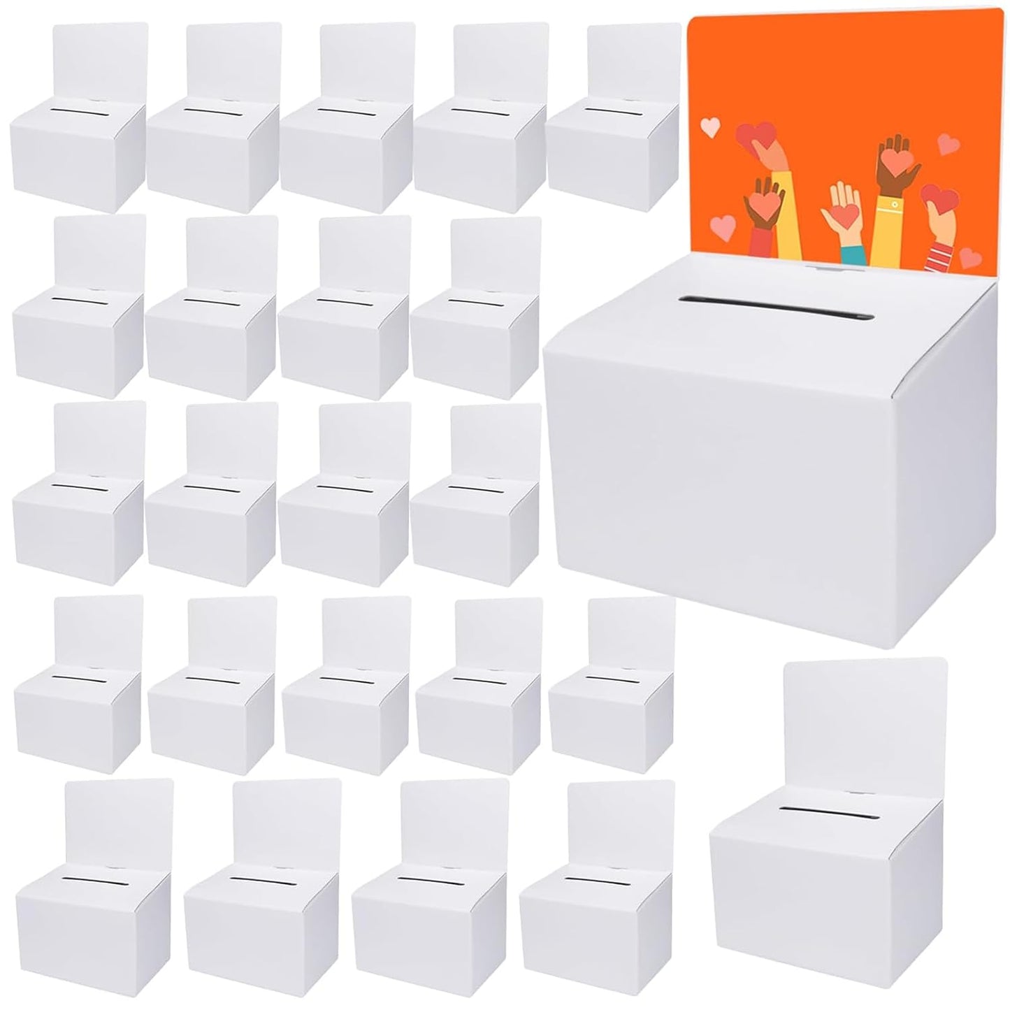 24 Pack Cardboard Ballot Box with Slot, White Glossy Raffle Boxes 6.5x4.5x4.5Inch, Suggestion Boxes with Removable Slot, Donation Boxes for Fundraising,Collecting Card and Voting Contest