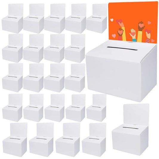 24 Pack Cardboard Ballot Box with Slot, White Glossy Raffle Boxes 6.5x4.5x4.5Inch, Suggestion Boxes with Removable Slot, Donation Boxes for Fundraising,Collecting Card and Voting Contest