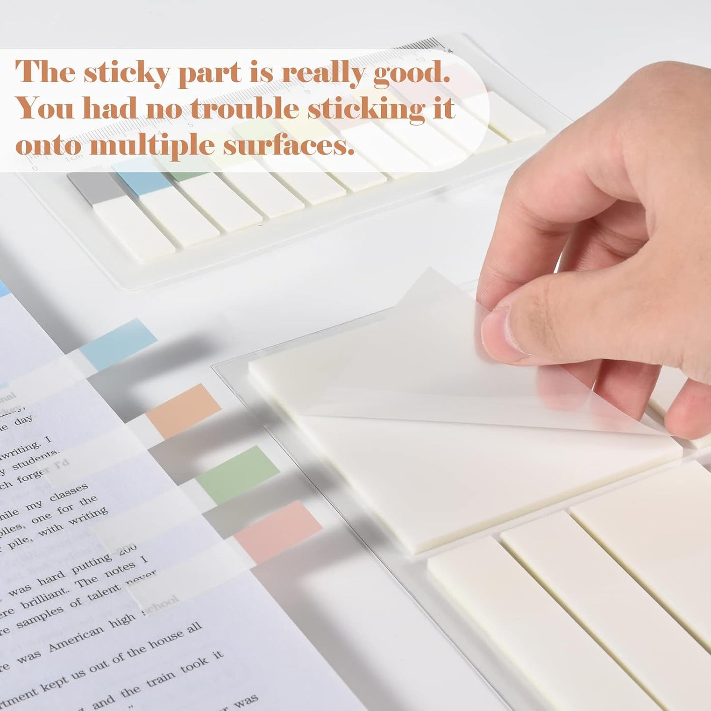 BAYTORY 700 Sheets Transparent Sticky Notes, Clear White Waterproof 3 x 3 inch See Through Memo Pad, Self-Adhesive Translucent Writable Index Tabs for Annotating Book, Office & School Study Supplies