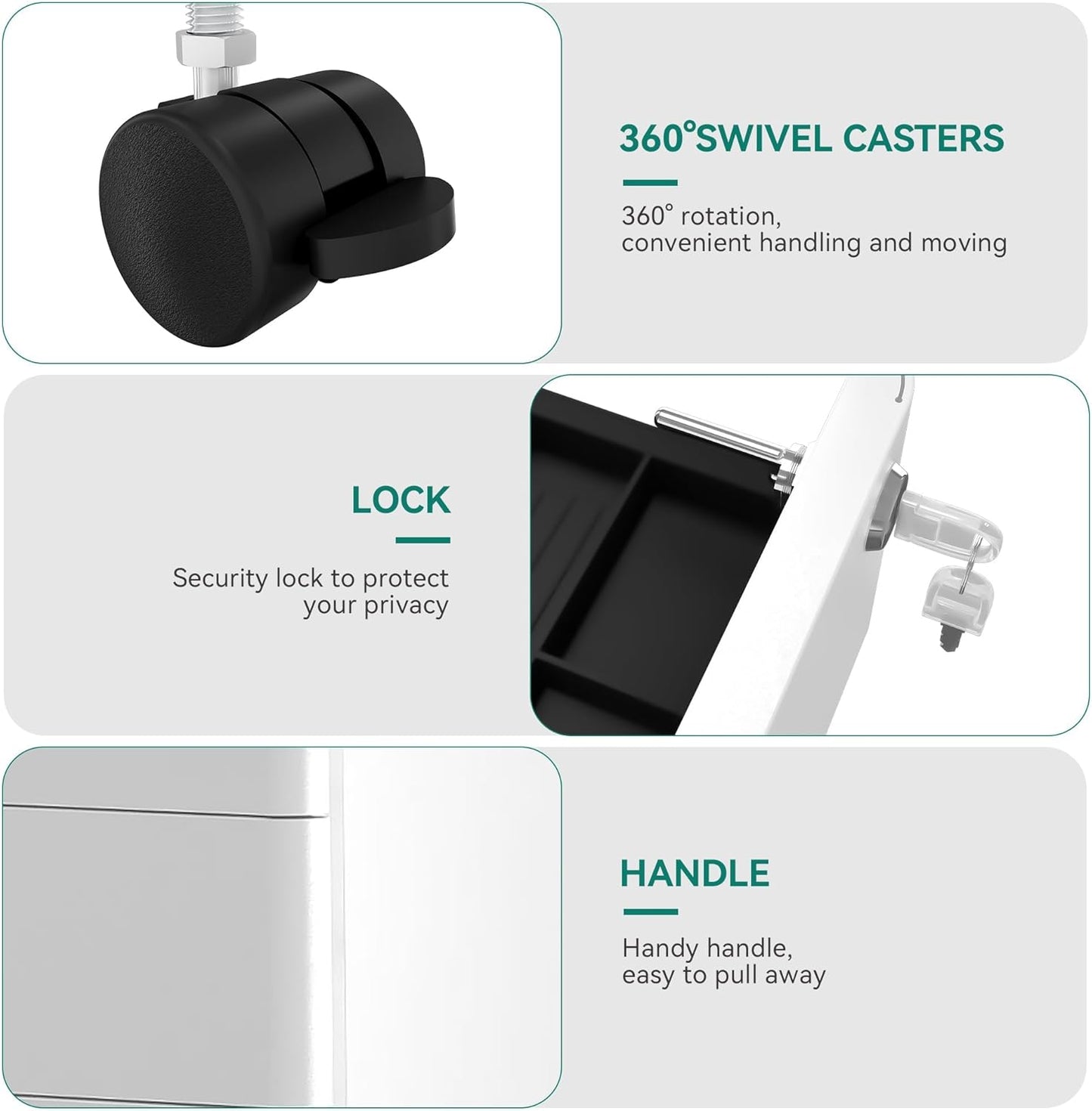 YITAHOME 3 Drawer File Cabinet, Mobile Filing Cabinet for Home Office, Metal Slim File Cabinet Drawers with Keys, Pre-Built Office Storage Cabinet for A4/Letter/Legal (White)