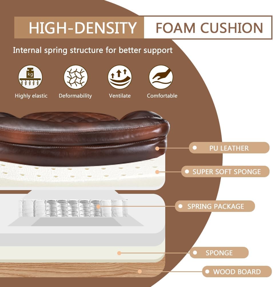 Ergonomic Office Chair with Foot Rest, Executive Chair with Footrest PU Leather Computer Chair, Big and Tall Chair Reclining Desk Chair, Thick Padded Coil Spring Seat, 400 lbs Capacity (Brown)