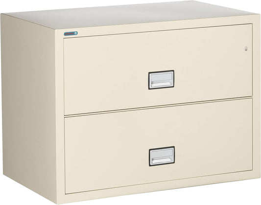 38 inch Wide 2-Drawer Lateral Fireproof File Cabinet – Legal and Letter Size Filing – Key Lock – Water Resistant – Fire Safe and Impact Rated – Putty Finish – Model LAT2W38P