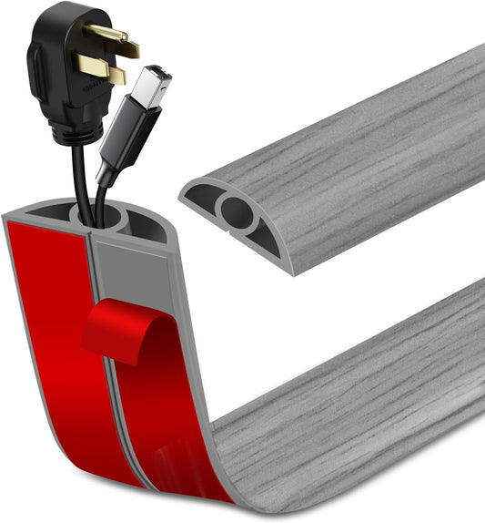 Floor Cord Cover Self Adhesive Cord Hider Floor Extension Cord Covers for Floor Power Cord Protector Cable Management Prevent Cable Trips Cable Cavity 0.32" W x 0.32" H (Light Grey Wood, 3.3Ft)