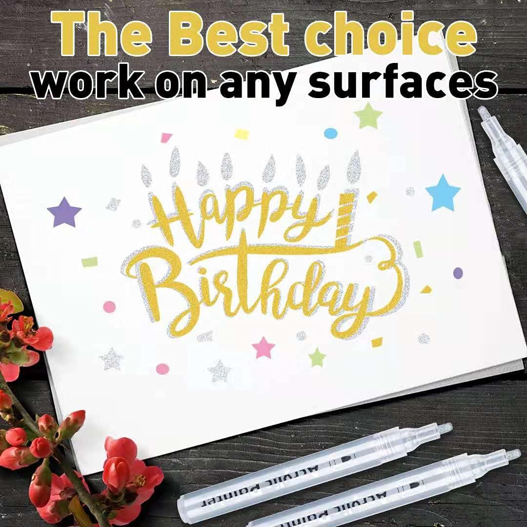 AKARUED Silver Acrylic Paint Markers, 8 Pack Acrylic Silver Paint Pen Sets for Rock Painting, Wood, Stone, Glass, Ceramic, Paper, Drawing, Art Projects, DIY Crafts, Water-Based ink, 2-3mm Medium Tip