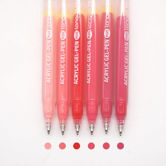 Acrylic Gel Pens for Coloring Books, Quick Dry 6 Pcs 1.0mm Fine Point Gel Marker Pen for Drawing, Journaling Art, School Supplies, Lip Gloss Red