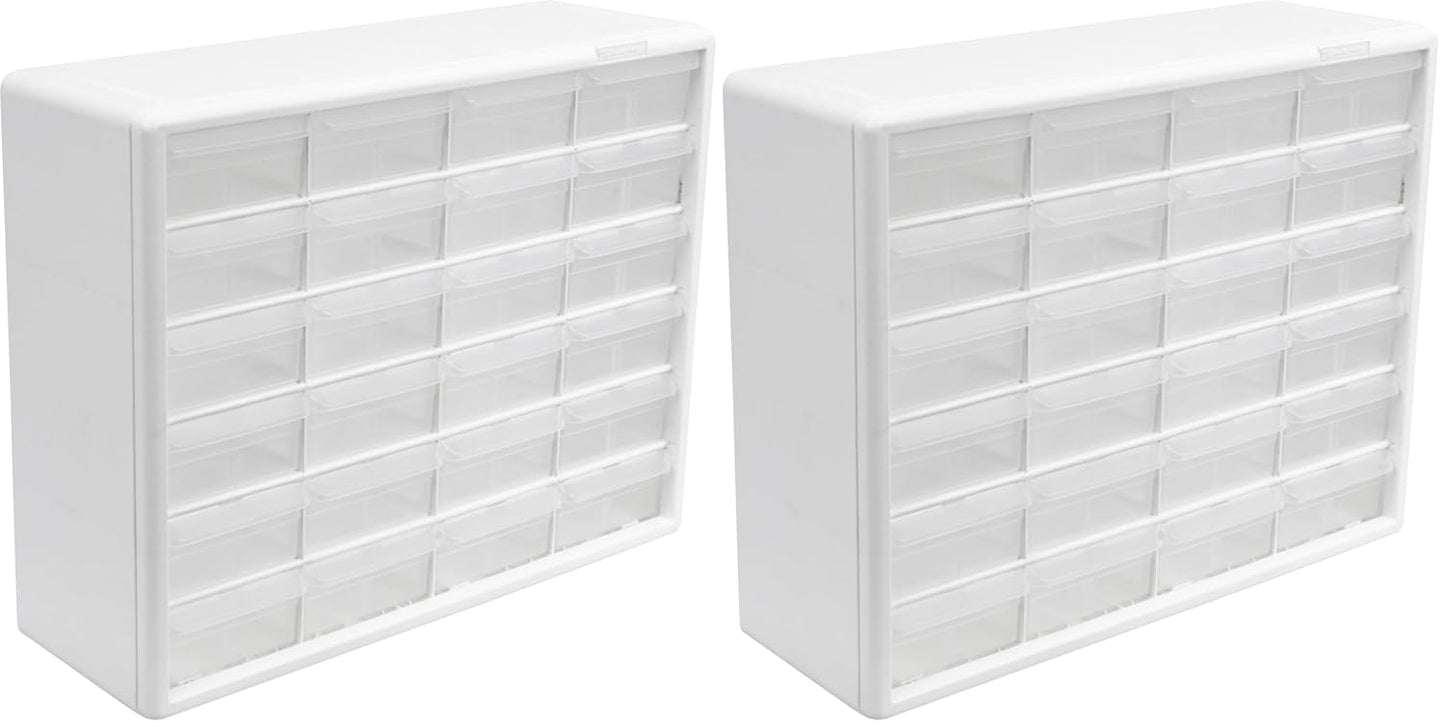 Akro-Mils 24-Drawer Plastic Drawer Storage Cabinet for Garage Organization, Bead Organizer, Building Bricks Storage, Teacher Toolbox, Makeup Organizer, 20-Inch W x 6-Inch D x 16-Inch H, 10124 White