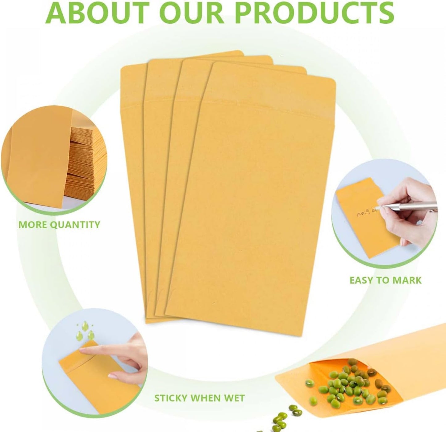 SenseYo 200 Pack Small Coin Seed Mini Tip Envelopes for Coin, Cash, Key, Seed with Gummed Flap, 2.25" x 3.5"