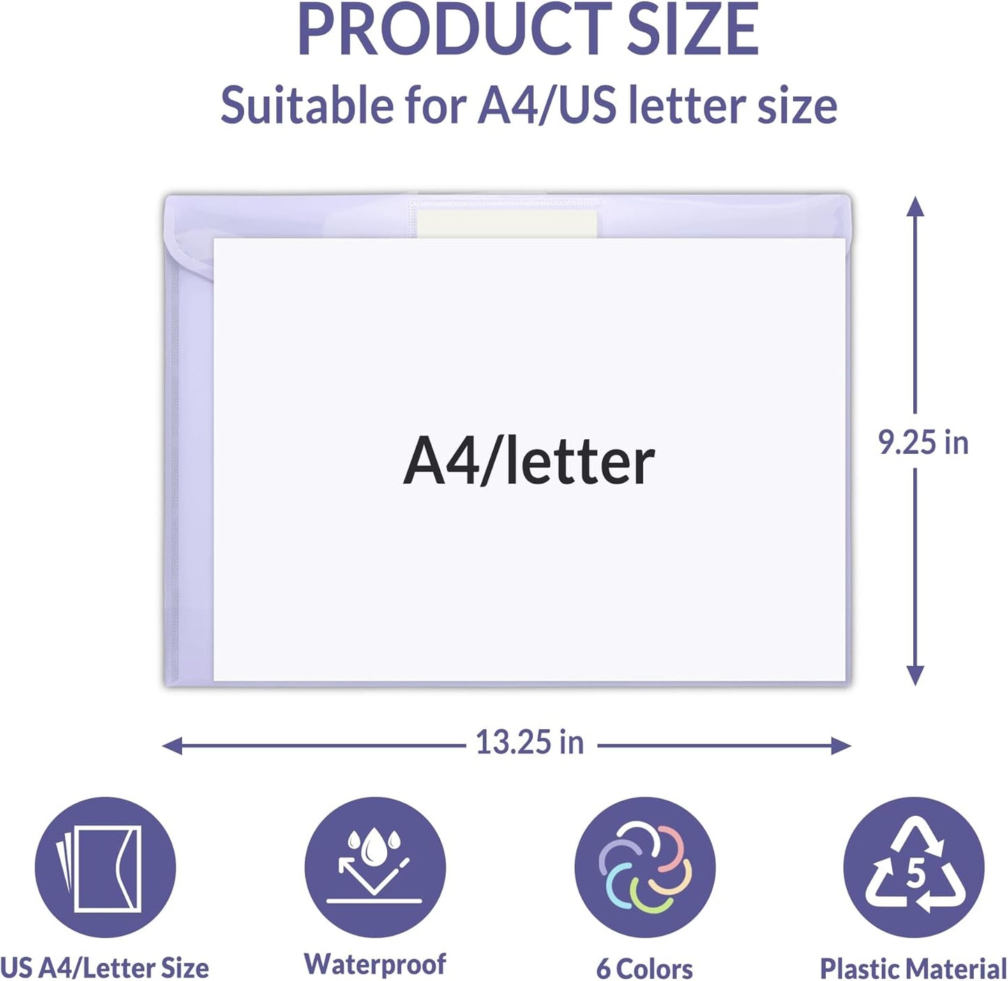 SUNEE 12 Pack Plastic Envelopes, Folders for Document for A4 Letter Size, Poly File Folders with Label Pockets for School Home Office Organizer Work Supplies, 6 Colors