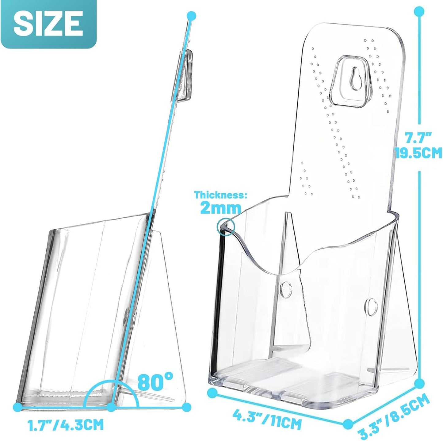 Brochure Holder Stand, 6 Pack 4 inches Acrylic Pamphlet Display Stand Wall Mount/Countertop, Clear Plastic Trifold Rack Card Holder for Organizer Flyer, Leaflets, Document, Literature