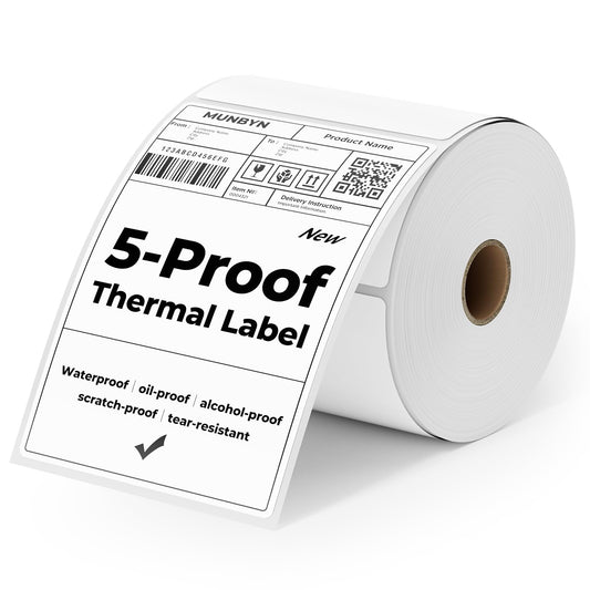 MUNBYN 4"x6" Direct Thermal Shipping Labels, Durable Waterproof, Oil-Proof, Scratch-Proof, Alcohol-Resistant, Tear-Resistant Label Paper for Thermal Printers, Packages, and Logistics, 380 Sheets/Roll