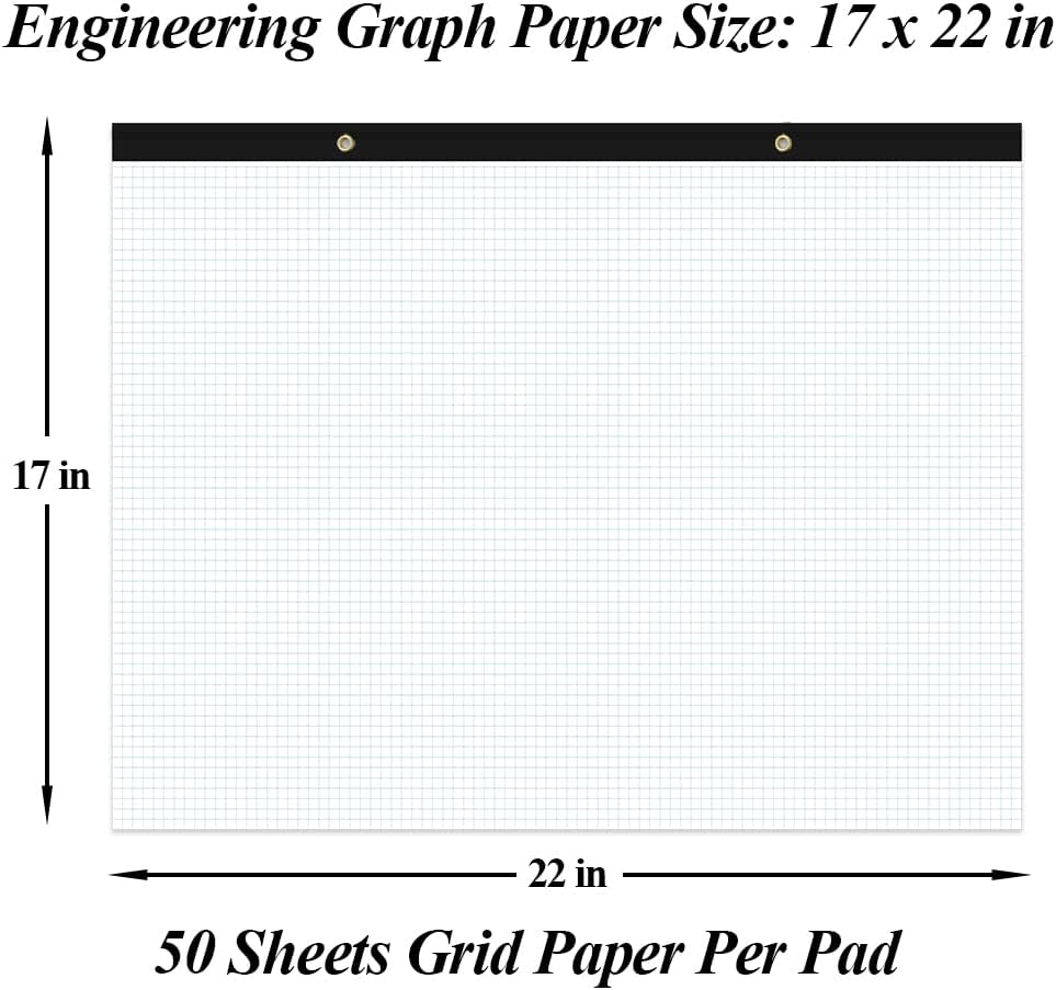 Yaridar Large Engineering Graph Paper - 22" x 17" Grid Paper Notepad, 4"x4" Blue Grid 50 Sheets/100 Pages Paper for Engineer Architect Designer Mathematician Draftsman