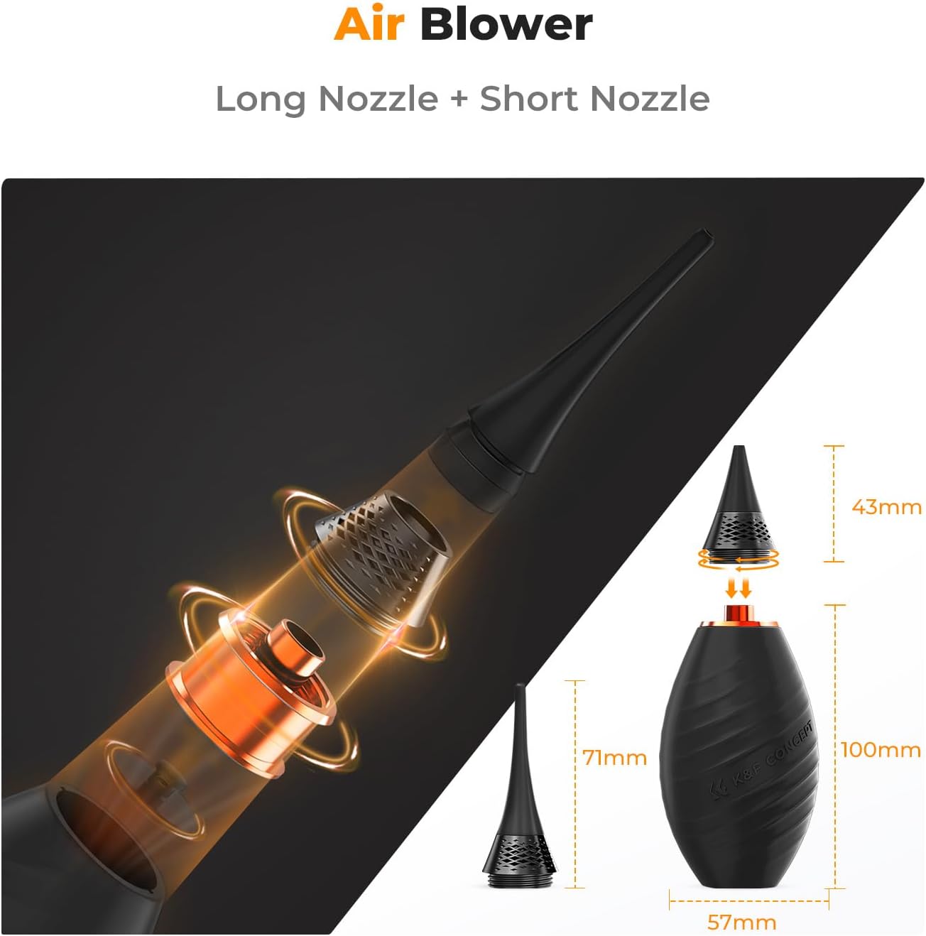 K&F CONCEPT 10-in-1 Camera Lens Cleaning Kit for DSLR Camera Lens Filter Cell Phones with Advanced Silicone Air Blower*1+Short Nozzle*1+Long Nozzle*1+Cleaning Cloth*6+Cleaning Pen*1+15ML Cleaner*1