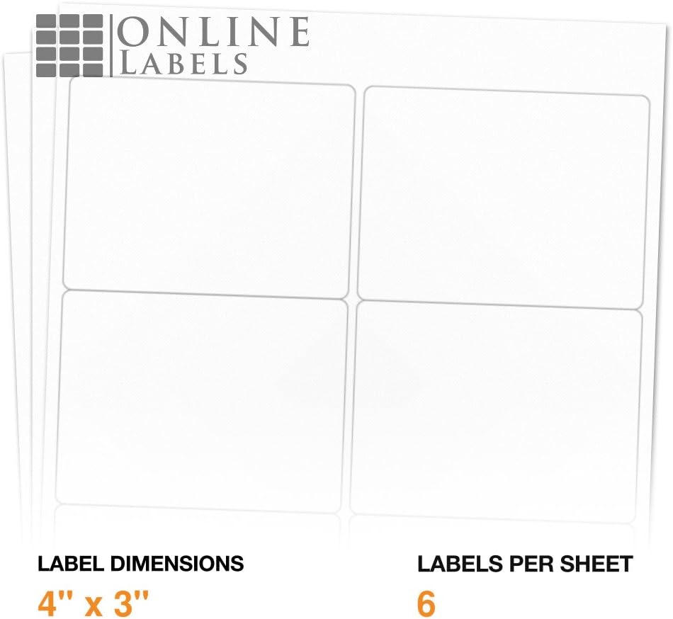 4 x 3 Rectangle Mailing Labels - Permanent, White Matte - Shipping, Wine, Product - Pack of 30,000-5,000 Sheets - Inkjet/Laser Printers - Online Labels