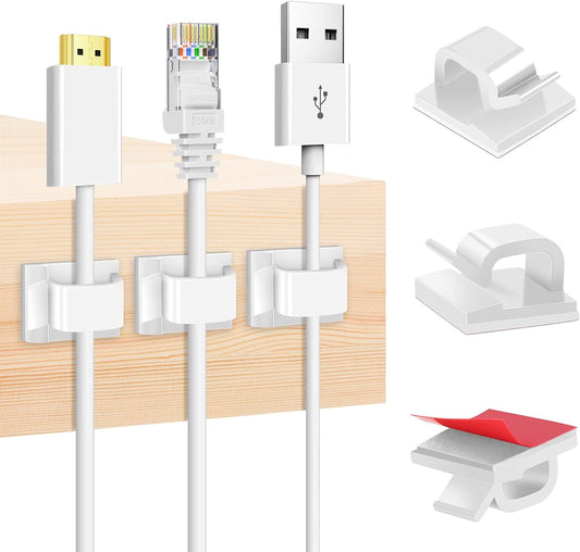 Adhesive Cable Clips White (60 PCS), Upgraded Wire Clips for Cable Management, Strong Cord Clips Wire Holders for The Wall, Under Desk, Led Strip, Electric Wires, Ethernet Cable Clips_Small