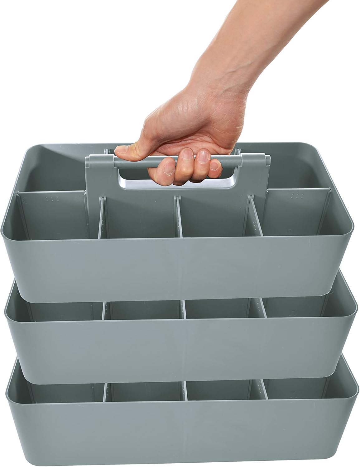 -Large Portable Caddy, DIY Dividers, 8 Compartments, School Office Supplies Home Business Organizer,Portable Basket with Handle Storage Made in USA (3 PACK, Orion Gray)