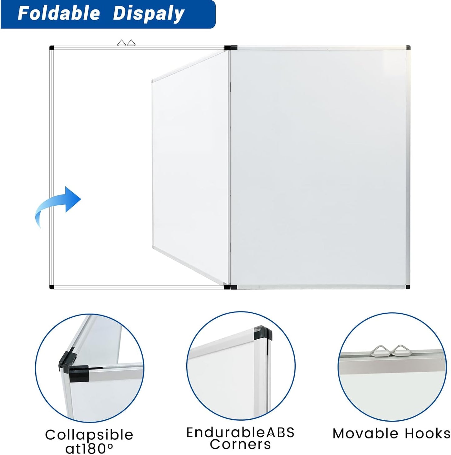 Folded Magnetic Whiteboard 60 x 40 Foldable Magnetic Dry Erase Board, Wall-Mounted Aluminum Frame Memo Whiteboard for Office Home and School